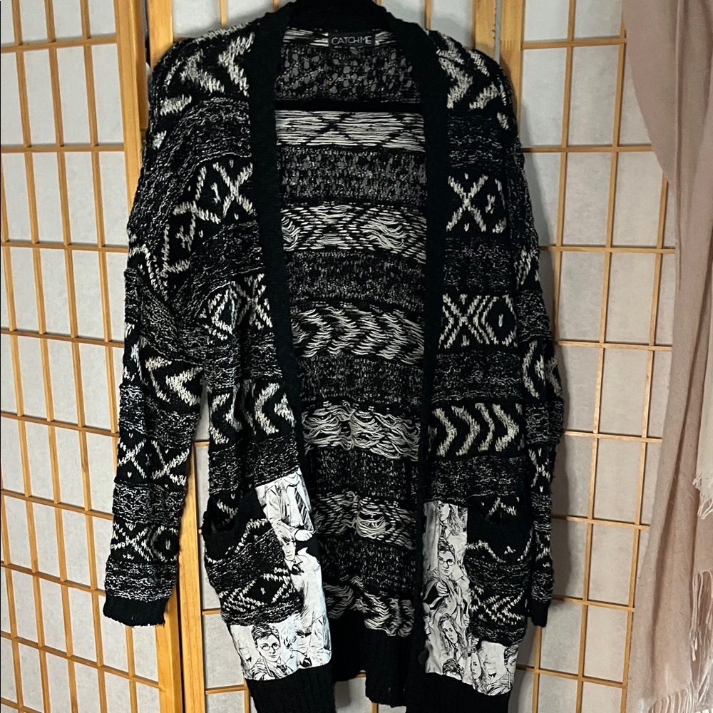 Catch One Black and White Patterned Cardigan